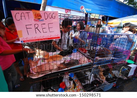 BANGKOK, THAILAND - SEPTEMBER 25: Unidentified people find homes for homeless pets in Chatuchak weekend market, Saving stray cats or dogs in Thailand on September 25, 2011 in Bangkok, Thailand