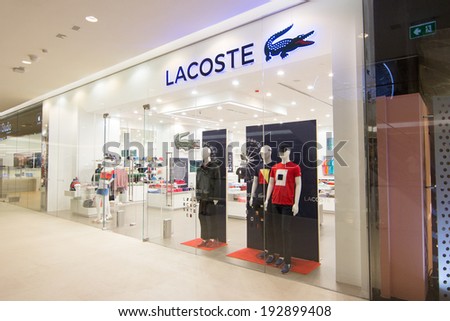 BANGKOK - MAY 13: Lacoste Store at Central Embassy on May 13, 2014. Lacoste is a French apparel company that sells high-end clothing, most famously tennis shirts.