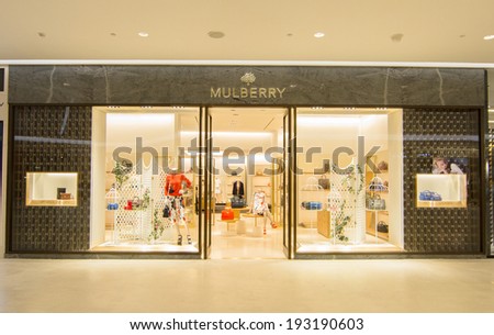 BANGKOK - MAY 13: Mulberry store at Central Embassy, Bangkok on May 13, 2014. Mulberry had revenue of million (up 2%) in the 6 months ended 30 September 2013.