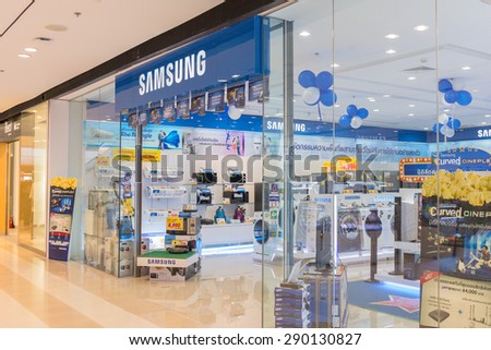 BANGKOK - OCT 5: People shop at Samsung mobile shop at Central Salaya, Bangkok on Oct 5, 2014. It is a South Korean multinational conglomerate company.