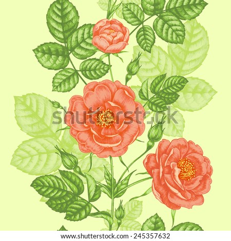 Seamless vector illustration. Flowers roses. Design for paper, textile, fabric, web, packaging.