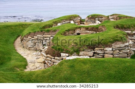 old historic settlement skara brae on orkney island