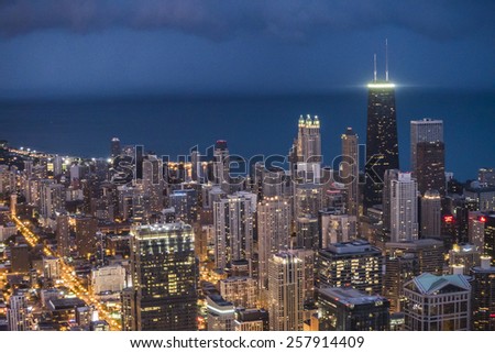 Chicago, Illinois, USA - July 27, 2014:  view of Chicago skyline from Willis Tower
