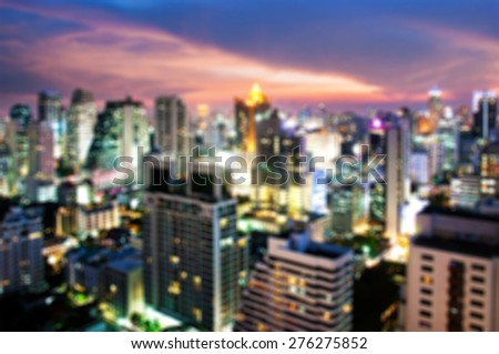 Blurred Bangkok skyline in twilight time, Thailand
