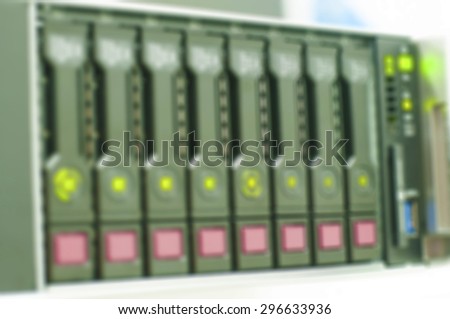 Blurred Server machine technology and array disk storage configuration in server room