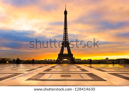 View of the Eiffel tower at sunrise Paris View of the Eiffel tower at sunrise Paris