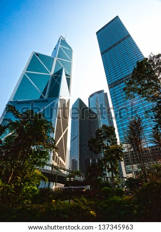 HONG KONG, CHINA - MARCH 14: Bank of China tower with skyline on March 14, 2013 in Hong Kong, China. BOC was the Asian tallest from 1989 to 1992 and is now the 4th tallest in Hong Kong.