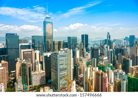 Panoramic View Of Hong Kong Skyline. China.