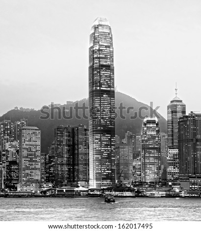 Panoramic view of Hong Kong skyline. China.