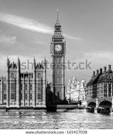 The Big Ben, The House Of Parliament And The Westminster Bridge, London, Uk.