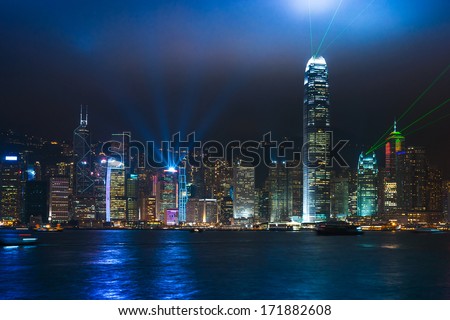 Panoramic View Of Hong Kong Skyline. China.