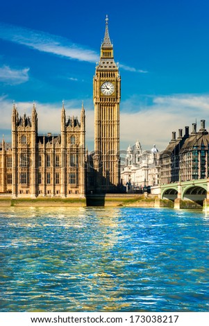 The Big Ben the House of Parliament and the Westminster Bridge London UK The Big Ben the House of Parliament and the Westminster Bridge London UK