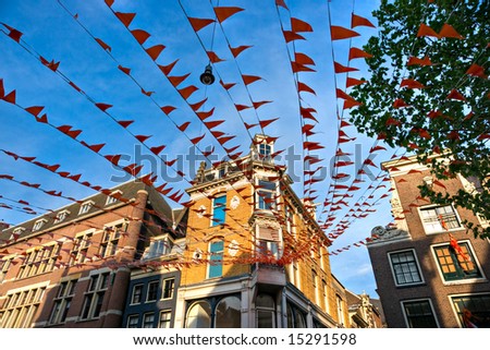Orange Flag on the street, Amsterdam. Holland.