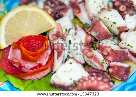 Fresh Octopus Salad with lemon, olive oil and parsley