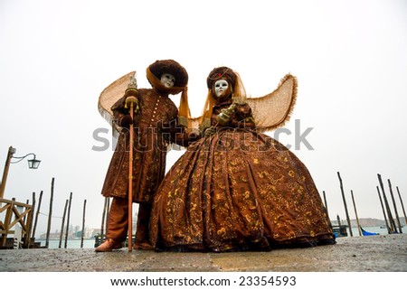 High key image of Two beautiful Carnival Masks, Venice.