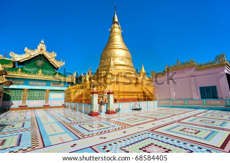 Golden pagoda in sagaing hill, Mandalay, myanmar.