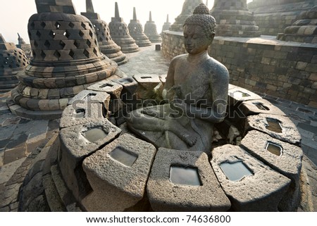 Borobudur Temple at sunset Yogyakarta Java Indonesia Borobudur Temple at sunset Yogyakarta Java Indonesia