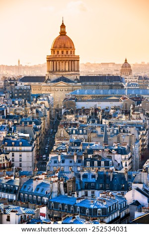 View of  the Pantheon and the latin district at sunset, Paris,  France.