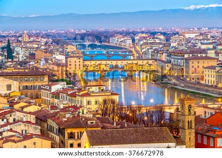 Sunset view of Ponte Vecchio, Florence, Italy.