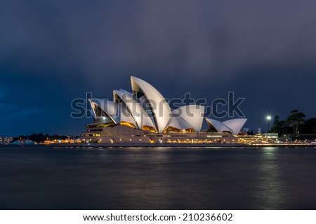 SYDNEY Full Moon - August 12: The Sydney Opera House, viewed from Mrs Macquarie's Chair in Sydney, Australia, on August 12, 2014, was designed by Danish architect Jorn Utzon.