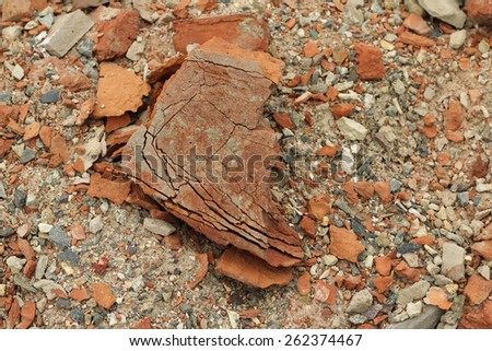 pile of broken red brick abstract background