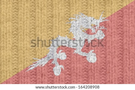 Bhutan flag on wool texture