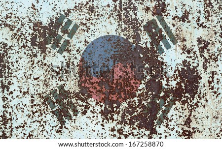 The concept of national flag on old rusty background: South Korea