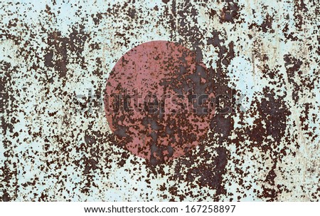 The concept of national flag on old rusty background: Japan
