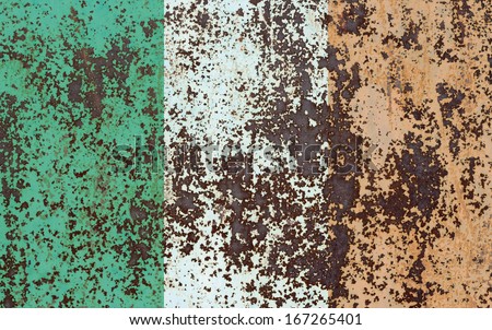 The concept of national flag on old rusty background: Ireland