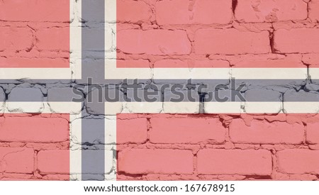 The concept of national flag on brick wall background: Norway