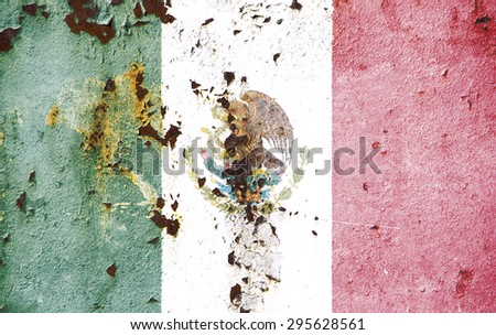 The concept of national flag on old rusty metal background: Mexico