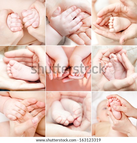 Parent holding baby hand and feet collection
