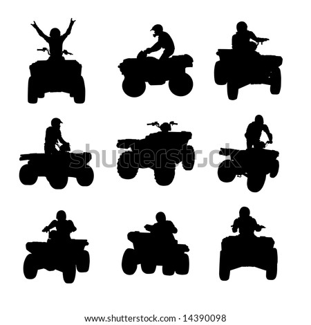 stock vector : Sportsman riding quad bike silhouettes