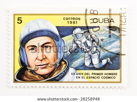 stock photo Vintage Cuba stamp with cosmos theme