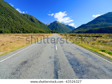 Scenic mountain road in the Southern Alps of the South Island of New Zealand