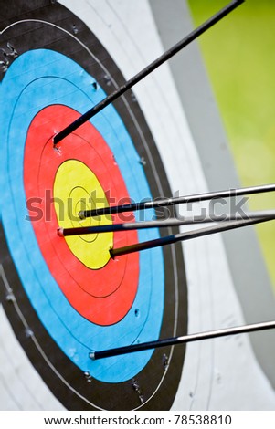 Archery target with arrow in the bulls-eye
