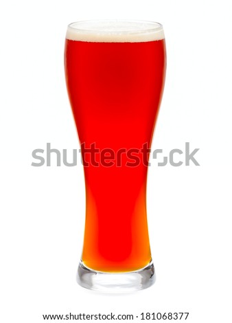 Full glass of pale ale isolated on white background