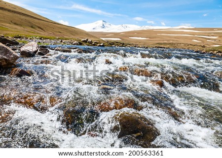 Stream flowing from  melting snow on the Pontic Mountains in Northern Turkey