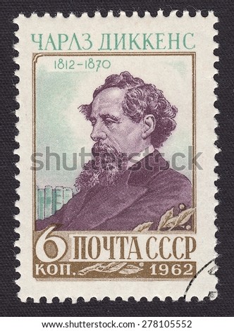 RUSSIA - CIRCA 1962: A stamp printed by Russia, shows Charles Dickens, English writer, novelist and essayist, circa 1962