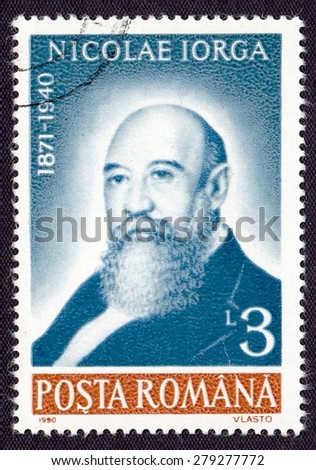 ROMANIA - CIRCA 1990: stamp printed by Romania, shows Nicolae Iorga - Romanian historian , politician, circa 1990