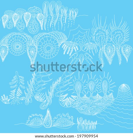Underwater landscape, ocean background, hand drawing, original imaginary