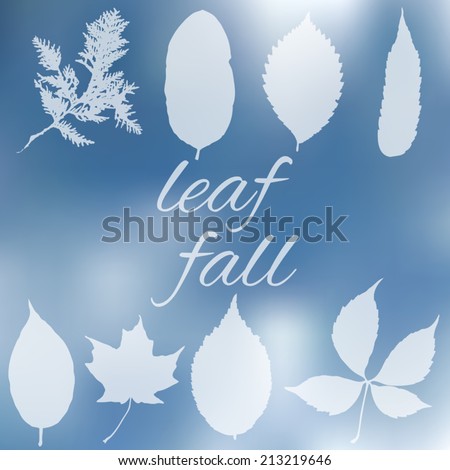 Vector blurred landscape with leaves silhouettes, leaf fall text, ecology and nature view. Web and mobile interface template. Travel website design.