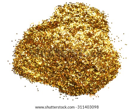 Holiday yellow glitter, gold sand and dust texture. Golden sparkling background. Orange brown metallic surface.