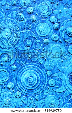 Abstract oil painting of blue mixed summer flowers, pattern with tropical floral surface, embossing ,carving