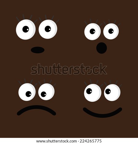 Set of cute funny face emotions in the dark. Flat design style. Vector illustration
