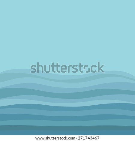 Sea Ocean water with blue waves and sky background Abstract underwater landscape Flat design style Vector illustration