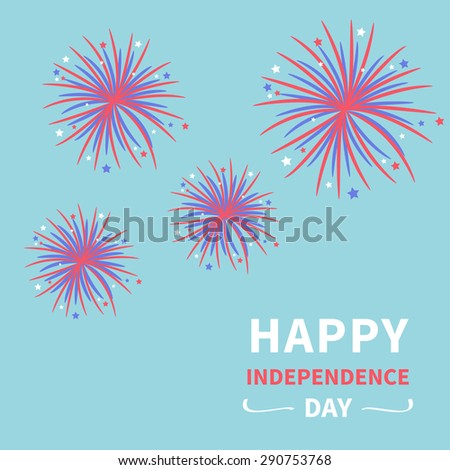 Happy independence day United states of America. 4th of July. Fireworks Blue background Star and strip  Flat design  Vector illustration