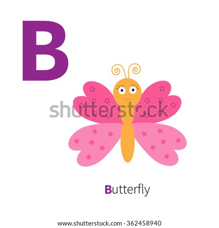 Letter C Butterfly insect Zoo alphabet. English abc with animals Education cards for kids Isolated White background Flat design Vector illustration