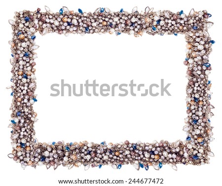 Jewelry crystals frame border isolated on white