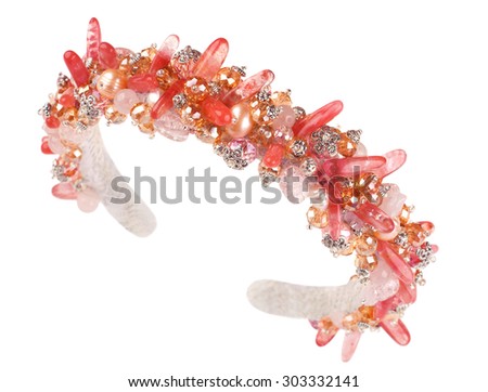 Luxury jewelry handmade tiara with natural stones and coral crystal beads